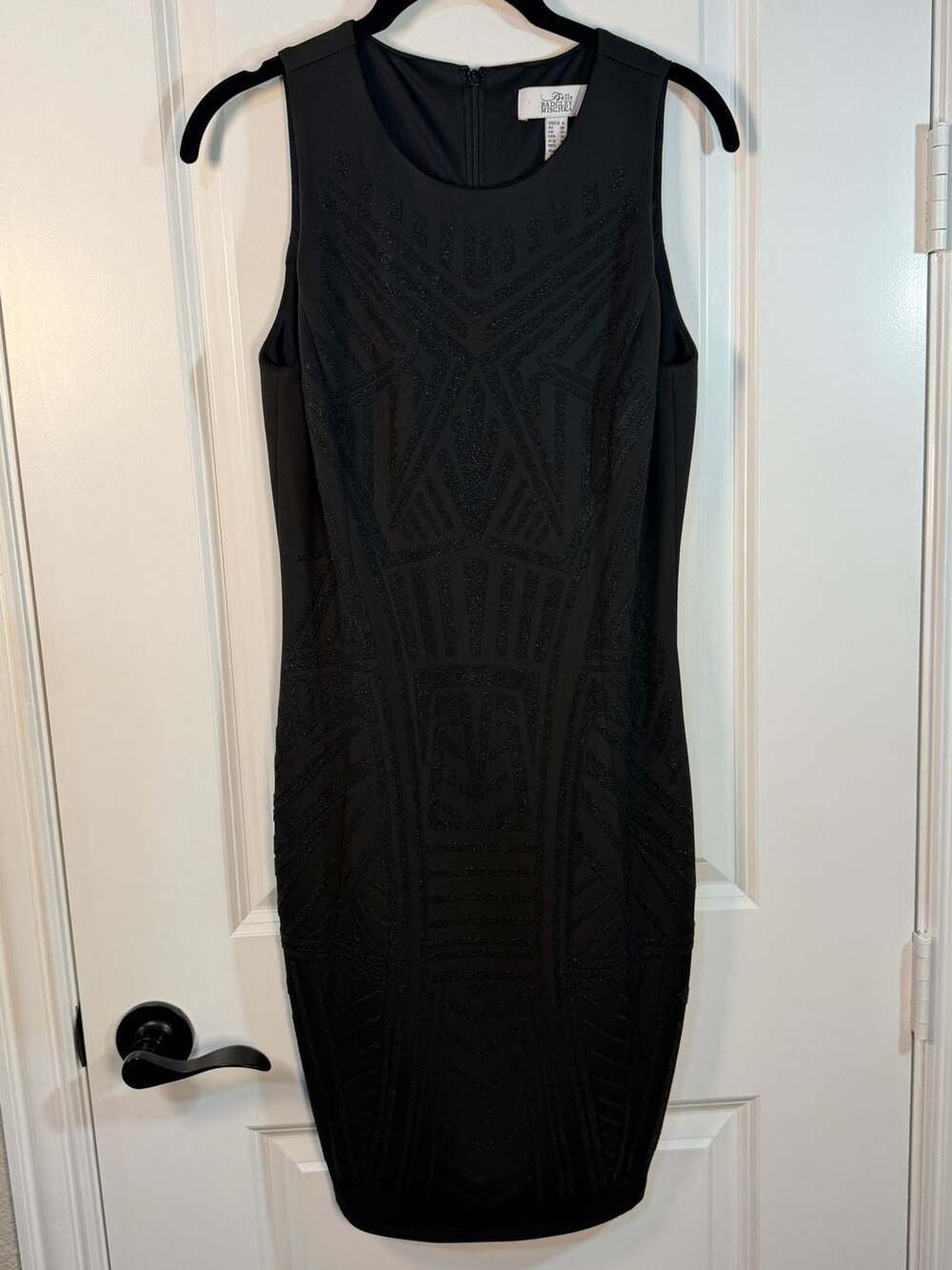 Belle Badgley Mischka Black Beaded Geometric Sheath Dress Size 6